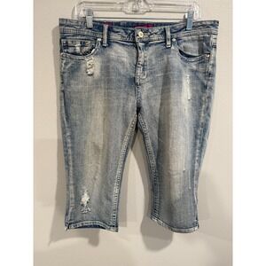 Vigoss Capri Jeans Women's 9 Blue Denim Distressed Straight Leg 5 Pocket Zip Fly